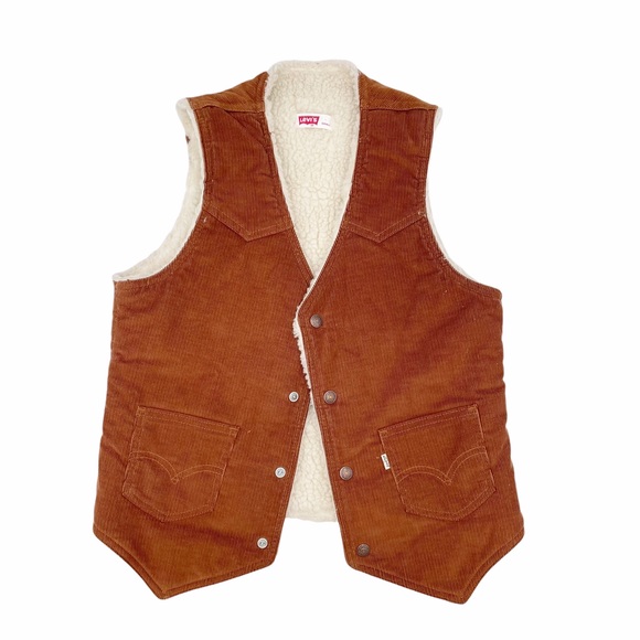 Vintage 70s Levi’s Men’s Western Brown Corduroy Sherpa Lined Vest Size Small